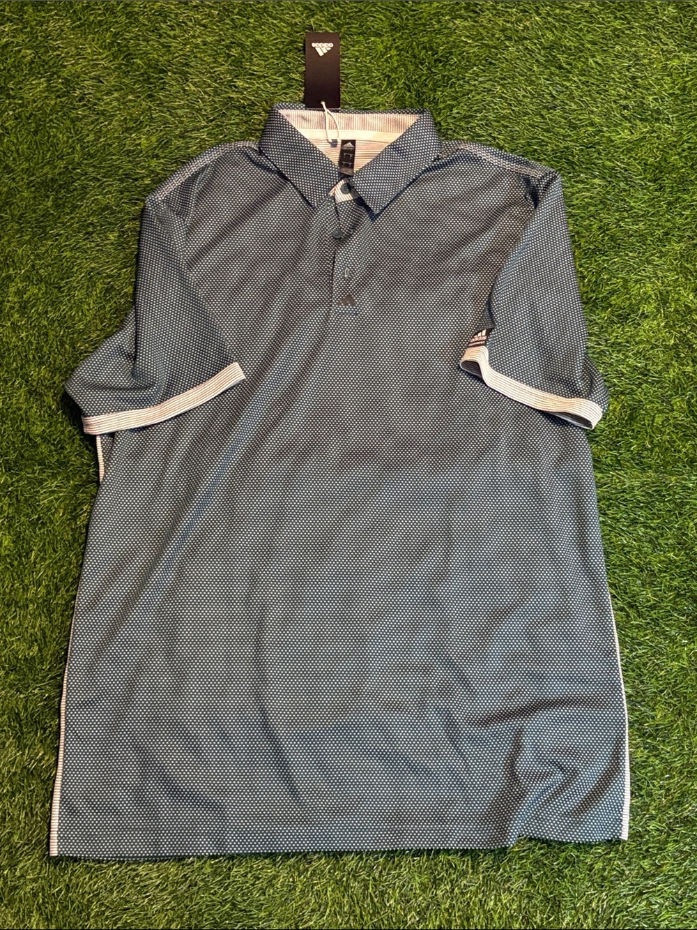 NWT Adidas Black Micro-Pattern Polo Shirt Large
